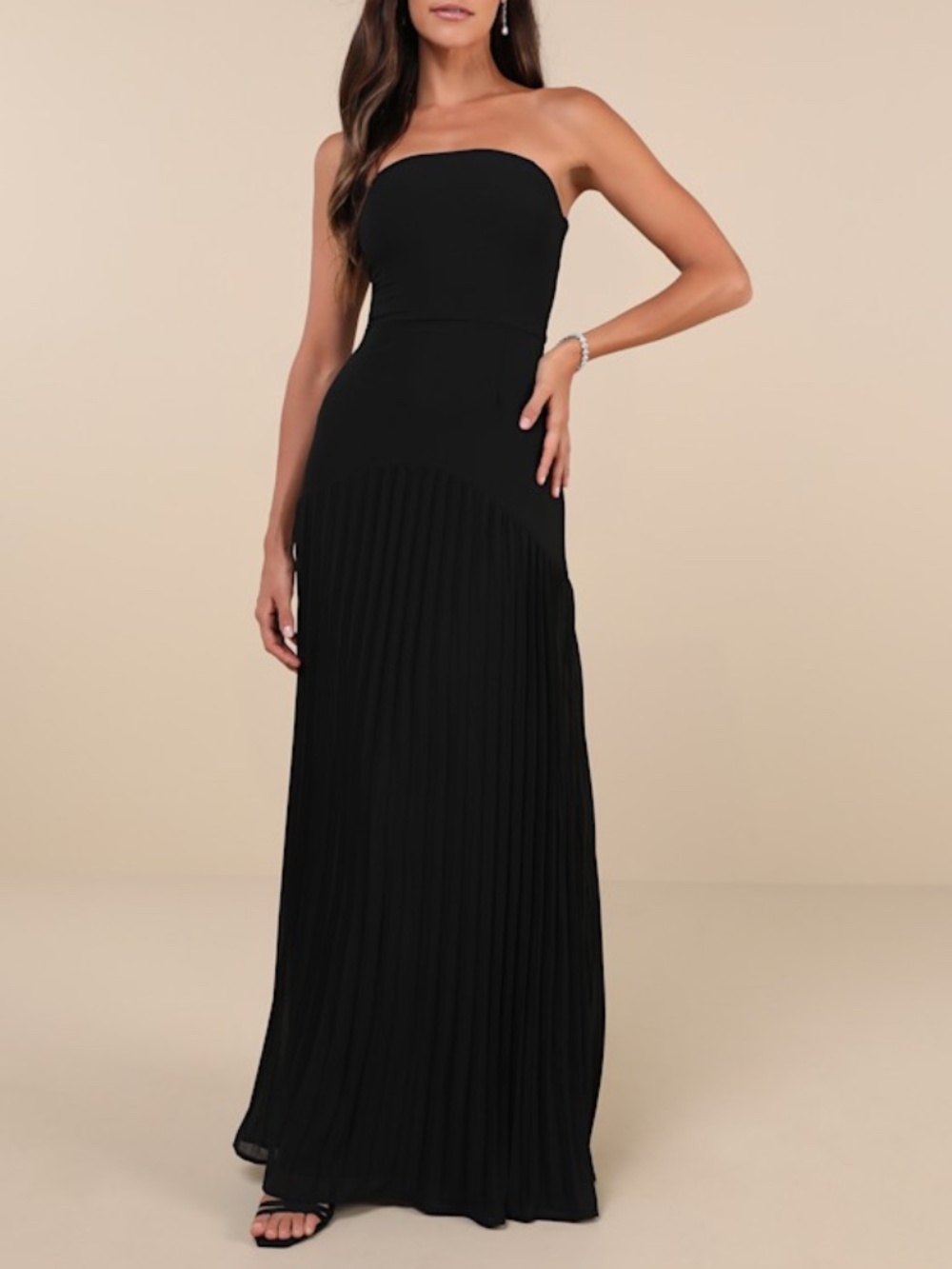 Lulus Celebratory Aesthetic Black Pleated Strapless Maxi Dress - Size S